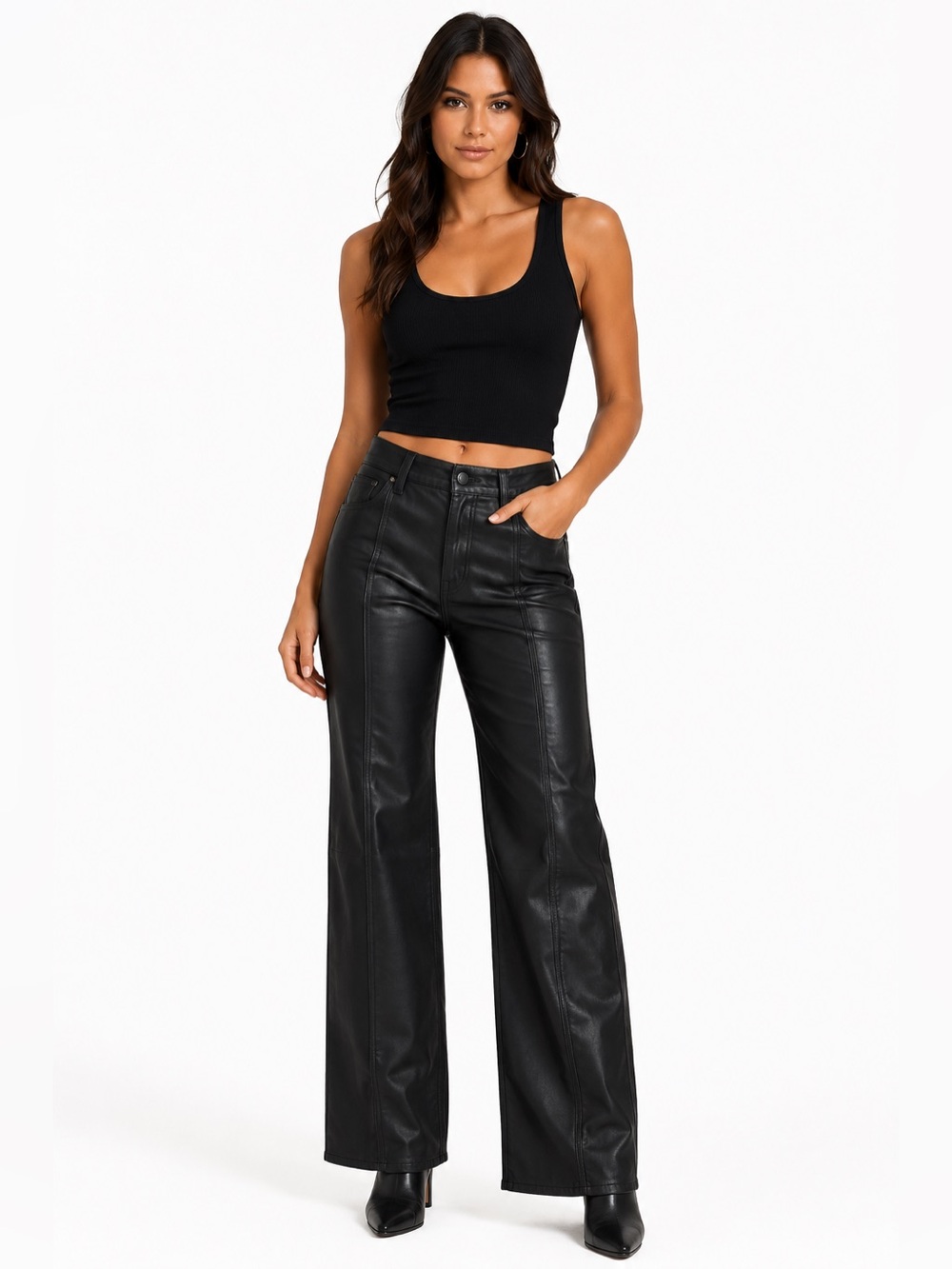 FIDELITY Harlow Black Coated Faux Leather Pants NWT SIZE 26